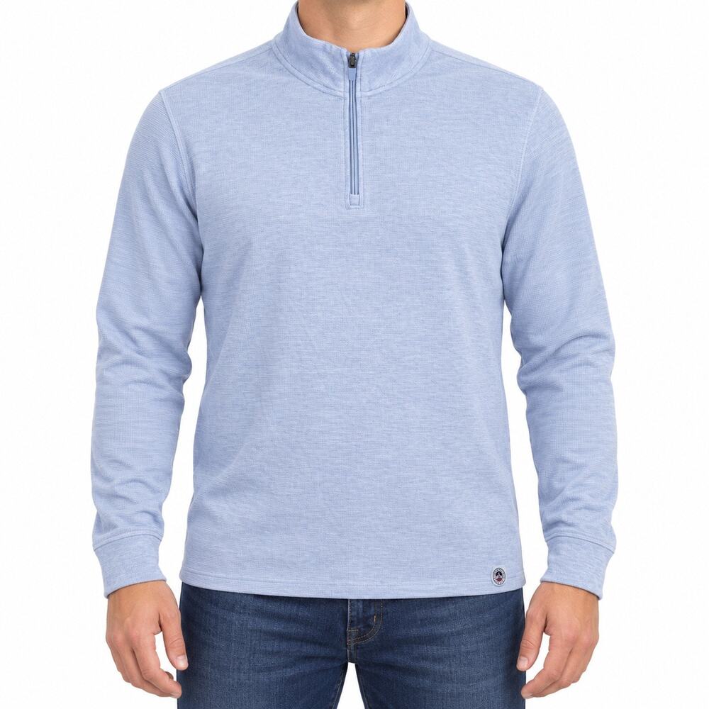 Flag & Anthem Sweater Mens Medium Blue 1/4 Zip Mock Neck Waffle Knit Pullover